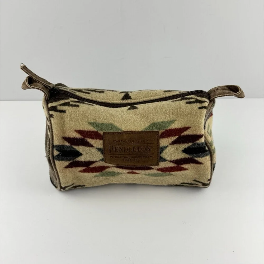 Pendleton Travel Kit Cosmetic Bag Aztec Southwestern Wool Tan Brown